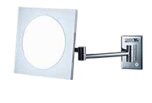 Round bathroom mirror with LED and double arm